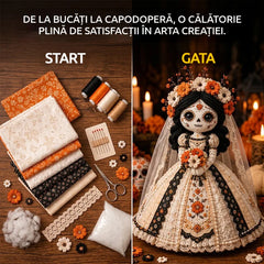 Set Kit DIY Păpușă Patchwork „Ziua Morților”, Pachet Complet de Cusut manual cu Instrucțiuni, Decorațiune Creativă de Halloween
