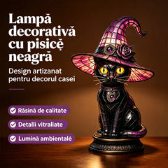 🐱🎩Figurină Decorativă Pictată Manual cu Pisică Neagră și Pălărie de Vrăjitor