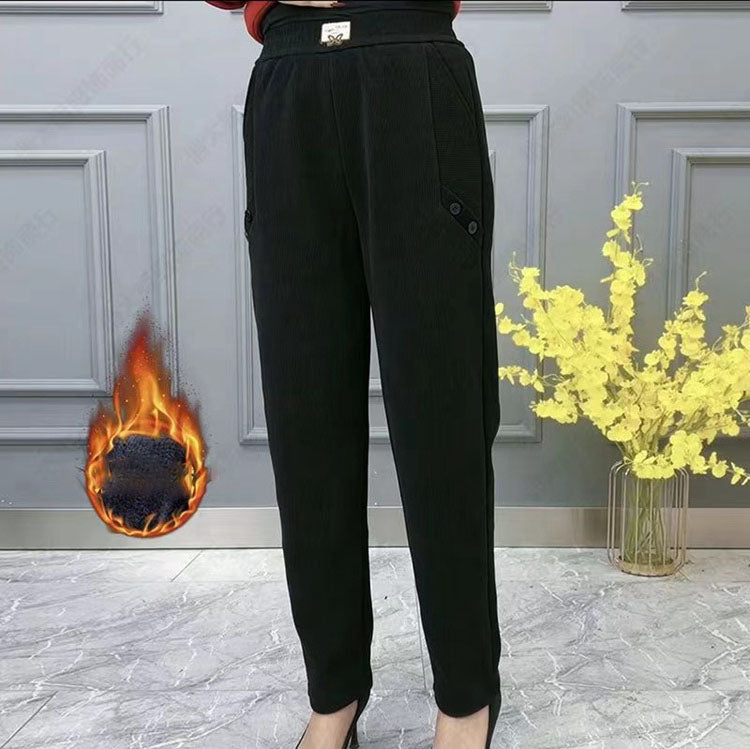 🔥👖Μοντέρνο ψηλόμεσο παντελόνι που λεπταίνει τη σιλουέτα, casual στυλ, με επένδυση fleece για ζεστασιά