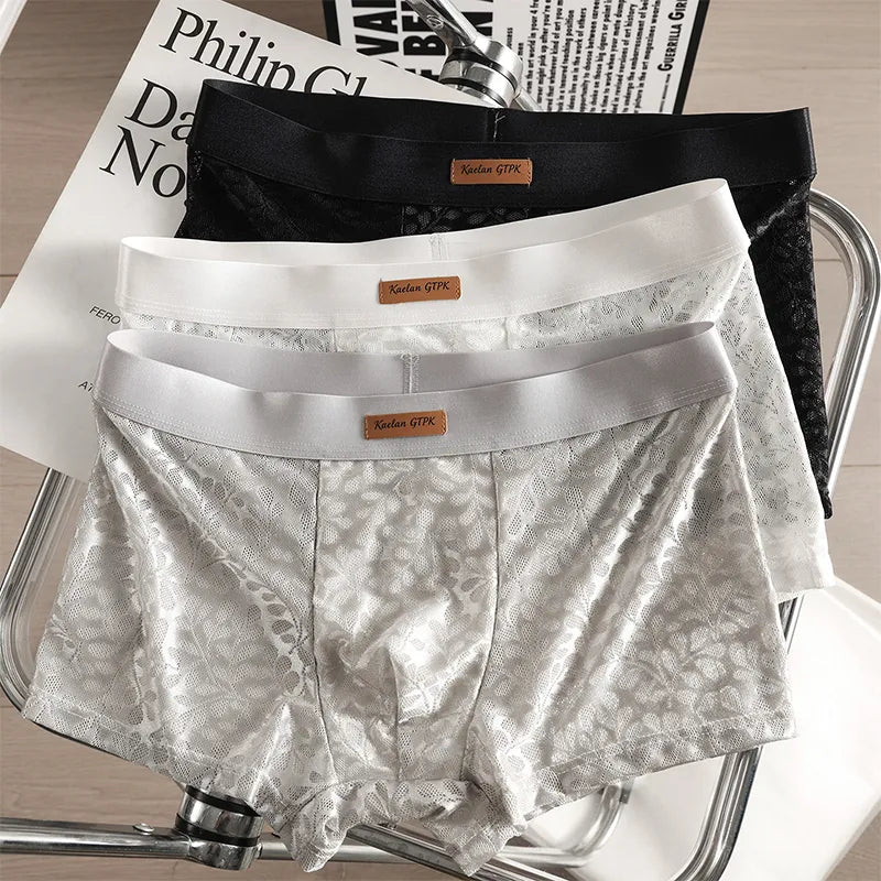 🩲🧊【Set de 3】Boxeri bărbătești din material răcoros tip mătase de gheață — ultra elastici, fără cusături, confort maxim