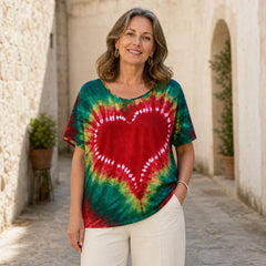 🛍️ Nou în Colecție: Tricou de Damă Mărimi Mari XL-5XL ✨ Imprimeu Tie-Dye Inimă Gradient | Croială Lejeră & Confortabilă