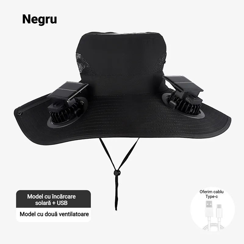 ☀️🧢Pălărie tip pescar cu ventilator solar — protecție solară, umbrire și design pliabil pentru depozitare ușoară 💨