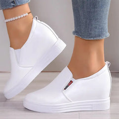 Pantofi Casual de Damă cu Platformă Ascunsă –Pantofi de Damă din Piele Eco cu Textură Elegantă și Elastic Lateral