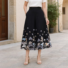 Pantaloni Largi de Vară din Șifon cu Imprimeu Modern——Efect instant de alungire și subțiere!