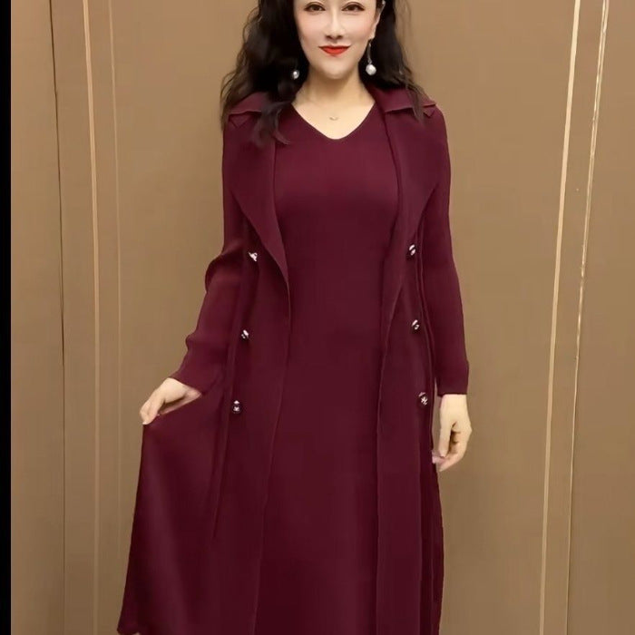 【M-4XL】Φθινοπωρινό νέο ελαστικό ψεύτικο φόρεμα δύο τεμαχίων αντιανεμικό