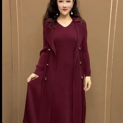 【M-4XL】Φθινοπωρινό νέο ελαστικό ψεύτικο φόρεμα δύο τεμαχίων αντιανεμικό