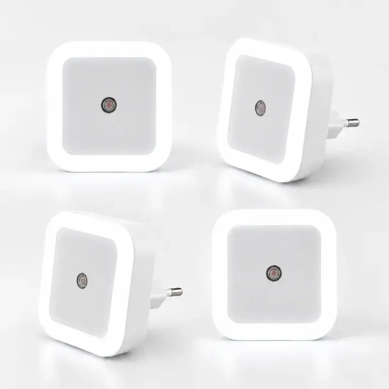 【4 buc】Lampă de Veghe LED Pătrată cu Senzor de Lumină Automat – Mini Lampă de Priză cu Lumină Caldă, Consum Redus pentru Dormitor, Hol și Camera Copilului